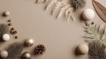 Winter holiday background with icy blue tones, silver ornaments, and frosted textures.の写真素材