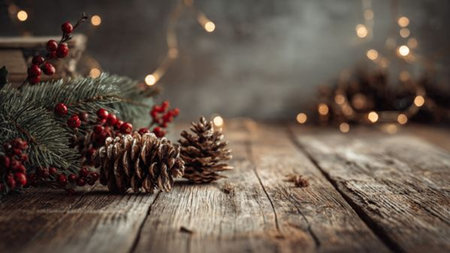 Abstract Christmas background with glowing festive light effects.の写真素材