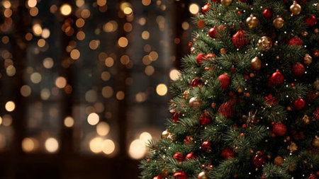 Abstract Christmas background with golden glow effects.の写真素材