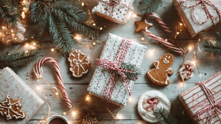 Sophisticated winter Christmas background with icy blue accents.の写真素材