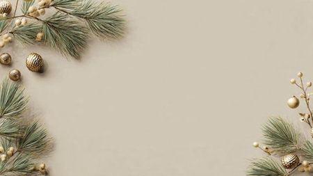 A high-end Christmas background featuring rich red tones, glowing bokeh lights, gold ribbons, and clean space for promotional text.の写真素材