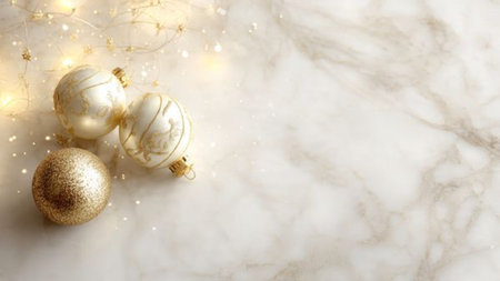 Luxury marble Christmas background with gold accents.の写真素材