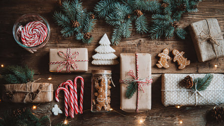 Holiday background inspired by natural winter rustic elements.の写真素材