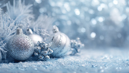 Winter Christmas background with snow details and soft blue gradients.の写真素材