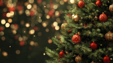 Rustic Christmas background emphasizing natural wood and greenery.の写真素材