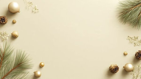 Clean neutral holiday background with soft tones and natural elements.の写真素材