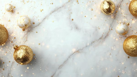 High-end Christmas scene with marble textures and subtle festive glow.の写真素材