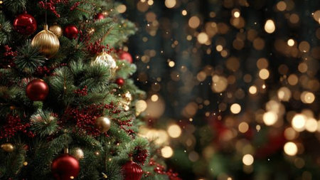 Festive luxury background with classic red and gold Christmas color palette.の写真素材