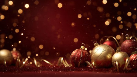 Top-view Christmas background with cozy holiday elements.の写真素材