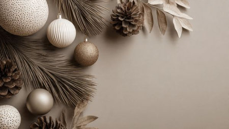 High-end Christmas scene with marble textures and subtle festive glow.の写真素材