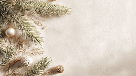 Calm neutral Christmas background with subtle festive accents.の写真素材