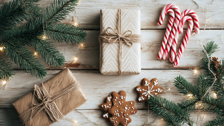 A refined holiday background combining marble surfaces, warm glow, and luxury festive elements.の写真素材