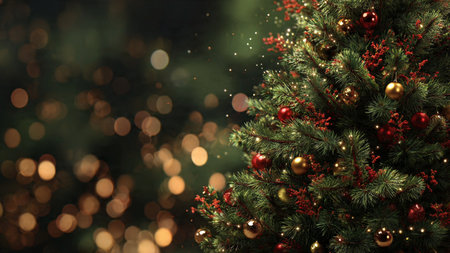 Soft-focus Christmas tree background with glowing bokeh.の写真素材