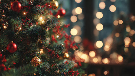 Premium holiday background combining marble surfaces and golden Christmas ornaments.の写真素材