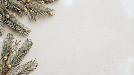 Refined Christmas background highlighting gold ornaments and clean composition.の写真素材