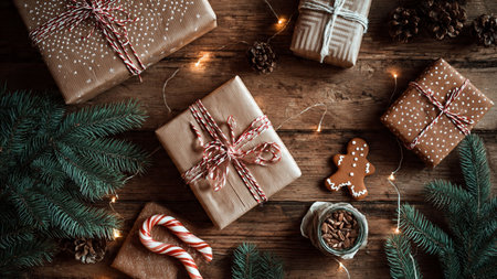 Highly detailed Christmas background featuring glowing tree lights.の写真素材