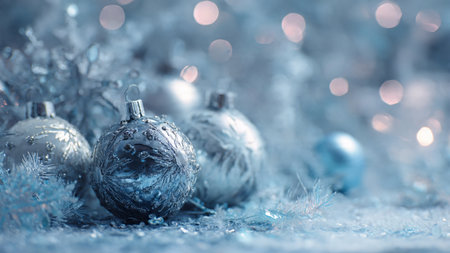 Holiday background showcasing decorative Christmas tree lights.の写真素材