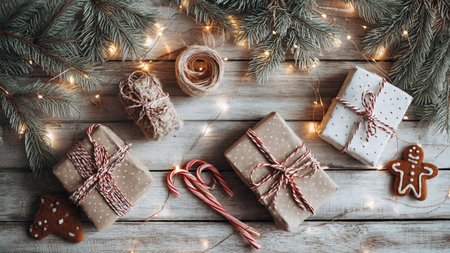 High-end marble Christmas background with festive details.の写真素材