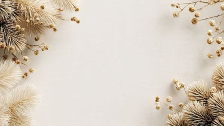 Warm Christmas flat lay scene with seasonal decor.の写真素材