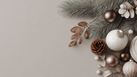 Rustic Christmas background inspired by cozy winter cabin aesthetics.の写真素材