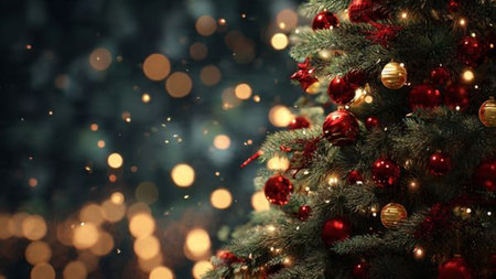 Marble Christmas background accented with gold ornaments and festive glow.の写真素材