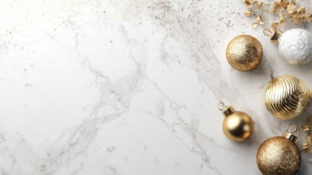 A Scandinavian-inspired Christmas background with neutral colors, minimal ornaments, and calm festive mood.の写真素材