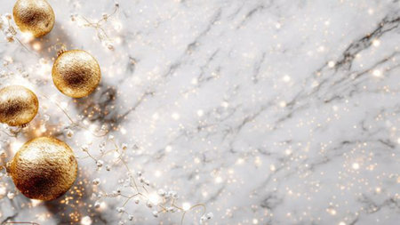 High-end marble Christmas background with gold highlights.の写真素材