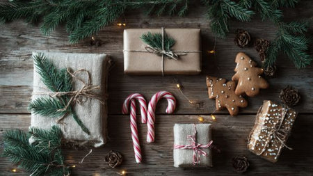 Elegant beige Christmas background designed with simplicity and copy space.の写真素材