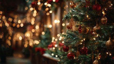 Cozy rustic Christmas background with warm natural decor.の写真素材