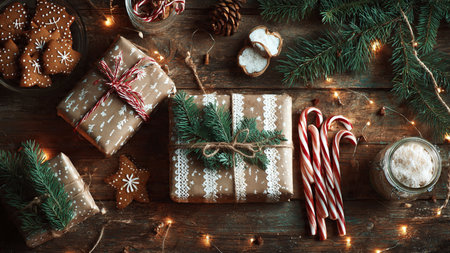 Premium festive background with deep red tones and glowing decorative lights.の写真素材