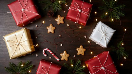 Gentle snowy Christmas background with soft illumination.の写真素材