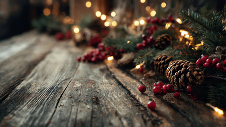 Natural rustic Christmas background with festive warmth.の写真素材