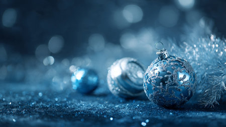 Modern winter background with cool blue tones and refined festive elements.の写真素材