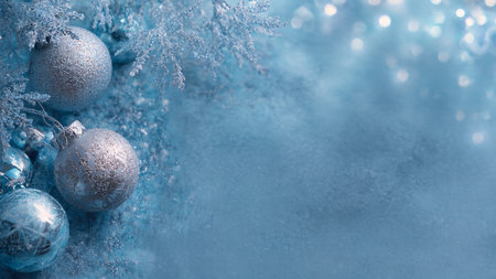 Sophisticated cool blue festive scene with glowing winter lights.の写真素材
