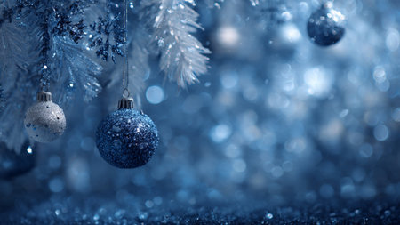 Clean and elegant icy backdrop with silver ornaments and calm mood.の写真素材