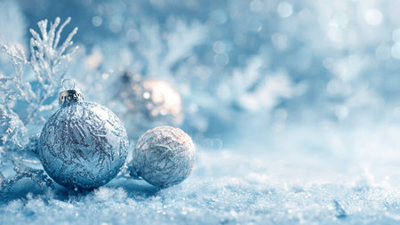 High-quality icy background featuring silver accents and copy space.の写真素材
