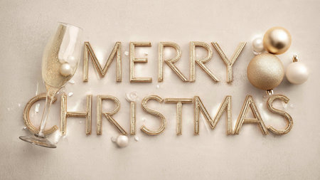 Timeless holiday greeting featuring elegant Christmas lettering and clean composition.の写真素材