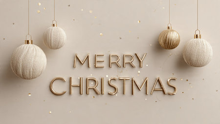 Luxury holiday design with green and gold typography and soft warm lighting.の写真素材