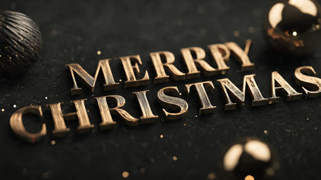 Sophisticated Merry Christmas greeting with warm festive illumination.の写真素材