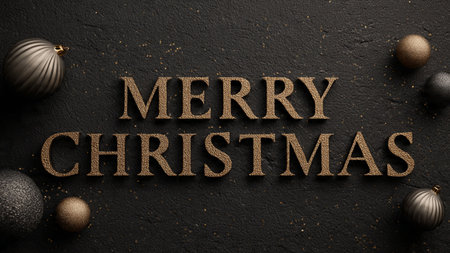 Refined festive typography with calm lighting and luxury finish.