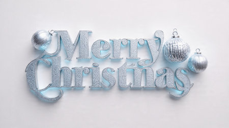 Classic Merry Christmas greeting with emerald tones and elegant festive details.の写真素材