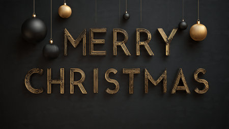 Classic holiday greeting enhanced with luxury typography styling.の写真素材