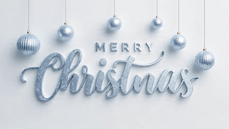 Refined holiday greeting design with green text and gentle glowing light.の写真素材