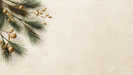 Luxury green Christmas scene with understated gold elements and spacious center layout.の写真素材