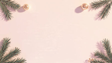 Modern minimalist Christmas design featuring muted beige tones, ivory highlights, and subtle gold ornaments, with an uncluttered center ideal for text.の写真素材