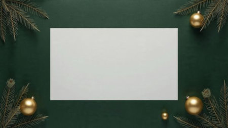 Calm Christmas background emphasizing simplicity, warm tones, and tasteful pine decorations along the edges.の写真素材
