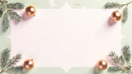 Luxury green Christmas scene with understated gold elements and spacious center layout.の写真素材