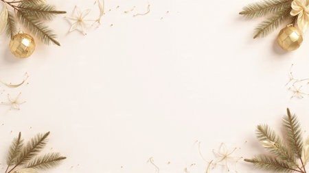 Clean festive background with natural tones and minimal pine detailing.の写真素材