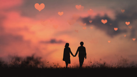 Soft romantic background with floating hearts and warmth.