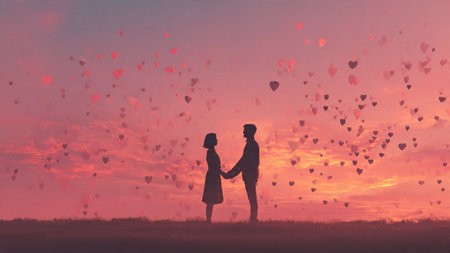 Romantic dusk scene highlighting affection and connection.